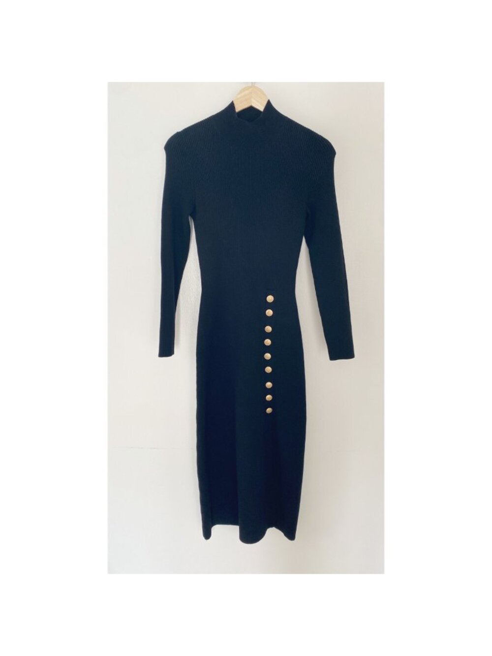 Sezane Harper Sweater Dress Black Merino Wool Blend Long Sleeve